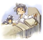  animal_ears bed chibi frederic_chopin fuju hat lowres male_focus pocket_watch solo top_hat trusty_bell watch 