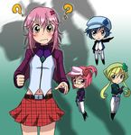  celestial_being_uniform chibi cosplay guardian_chara gundam gundam_00 hair_ornament highres hinamori_amu kakkii lockon_stratos lockon_stratos_(cosplay) miki_(shugo_chara!) multiple_girls navel parody pink_hair ran_(shugo_chara!) setsuna_f_seiei setsuna_f_seiei_(cosplay) shugo_chara! sumeragi_lee_noriega sumeragi_lee_noriega_(cosplay) suu_(shugo_chara!) tieria_erde tieria_erde_(cosplay) 