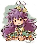  chibi fuju full_body knees_together_feet_apart long_hair looking_at_viewer lowres march_(trusty_bell) pointy_ears pom_pom_(clothes) purple_hair simple_background sitting solo trusty_bell very_long_hair wariza white_background 