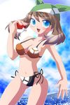  adapted_costume bad_id bad_pixiv_id bandana bikini blue_eyes brown_hair haruka_(pokemon) hat holding holding_poke_ball poke_ball pokemon shiratsuki solo swimsuit 