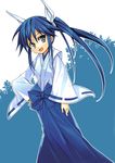  ayane_(nagasarete_airantou) blue_eyes blue_hair blue_hakama hair_ribbon hakama japanese_clothes long_hair nagasarete_airantou narita-kun ribbon solo twintails 