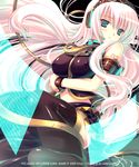  headphones long_hair mame-p megurine_luka midriff pink_hair solo thighhighs vocaloid 