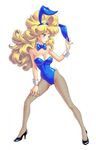  animal_ears blonde_hair blue_eyes bow bowtie breasts bunny_ears bunnysuit cleavage curly_hair detached_collar dragon_quest dragon_quest_iii earrings fake_animal_ears fingernails fishnet_pantyhose fishnets full_body high_heels jester_(dq3) jewelry large_breasts leaning long_fingernails long_hair nail_polish non-web_source one_eye_closed pantyhose purple_nails shoes simple_background solo standing white_background wrist_cuffs yaya_(tempering) 