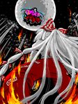  aura bamboo bamboo_forest battle duel fire flying forest from_below fujiwara_no_mokou houraisan_kaguya mokku moon multiple_girls nature night oekaki perspective pixel_art star touhou 