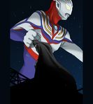  angeldust animal_costume animal_ears bat_costume bat_ears batman battle bodysuit cape clenched_hand crossover dc_comics male_focus multiple_boys night night_sky pillarboxed sky superhero ultra_series ultraman_tiga ultraman_tiga_(series) 