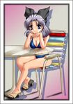  bikini breasts cleavage curly_hair medium_breasts sandals shirayuki_(sister_princess) short_hair silver_eyes silver_hair sister_princess sitting solo swimsuit 