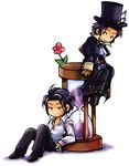  chibi dual_persona flower frederic_chopin fuju hat hourglass lowres male_focus multiple_boys trusty_bell 