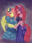  anthro anthrofied blue_eyes bow breasts clothing dress duo equine female flower fluttershy_(mlp) friendship_is_magic hair horse mammal misukitty my_little_pony pegasus pink_hair pinkamena_(mlp) pinkie_pie_(mlp) pony standing wings 