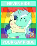  blush bonbon_(mlp) bronybyexception duo english_text equine eyes_closed female friendship_is_magic gay_pride hair horn horse hug lesbian lyra_(mlp) lyra_heartstrings_(mlp) mammal my_little_pony navel pony smile text two_tone_hair unicorn 