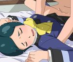  1girl bed blush clothed_sex danball_senki danball_senki_wars eyes_closed green_hair lying nozomi_sasagawa oekaki open_mouth pussy sasagawa_nozomi school_uniform sex short_hair solo_focus source_request spread_legs sweat tomu_(tomubobu) tomubobu uncensored vaginal 