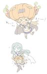  &gt;_&lt; blade_(galaxist) blonde_hair candle cape carrying carrying_under_arm chibi closed_eyes cosplay elbow_gloves gloves heart jack-o'-lantern kantai_collection long_hair multiple_girls open_mouth pale_skin shimakaze_(kantai_collection) shinkaisei-kan silver_hair simple_background sketch skirt smile socks striped striped_legwear ta-class_battleship take_it_home thighhighs white_background white_gloves wo-class_aircraft_carrier wo-class_aircraft_carrier_(cosplay) 
