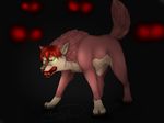  blood brown_fur canine claws dark defense defensive eerie feral fur gaara glowing green_eyes growl hair hashire male mammal red_eyes red_fur red_hair snarling surrounded teeth wolf 