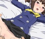  1girl bed blush brown_hair censored character_request clothed_sex danball_senki_wars lying namino_rinko oekaki open_mouth penis pussy red_eyes school_uniform sex short_hair solo_focus source_request spread_legs tears tomu_(tomubobu) tomubobu 