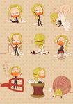  blonde_hair chibi glasses holding_needle iori_shirou kill_la_kill kou2121 labcoat long_hair male_focus mask miniboy needle ponytail scissors sewing_needle sitting yarn yarn_ball 