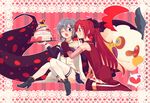  2girls cake charlotte_(mahou_shoujo_madoka_magica) mahou_shoujo_madoka_magica miki_sayaka mizuki_(flowerlanguage) sakura_kyouko wink 