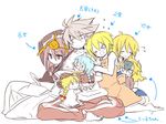  &gt;_&lt; 5girls :d alternate_costume baby bad_id bad_pixiv_id blazblue chibi closed_eyes dual_persona eyepatch family jin_kisaragi kuro_yuzu lambda-11 mikado_(blazblue) mu-12 multiple_boys multiple_girls noel_vermillion nu-13 open_mouth ragna_the_bloodedge smile translation_request younger |_| 