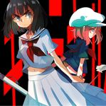  alternate_headwear back-to-back black_hair cabbie_hat hat jakuzure_nonon kill_la_kill kiryuuin_satsuki long_skirt multiple_girls pink_hair school_uniform serafuku short_hair sidelocks skirt sunameri_oishii younger 