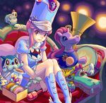  baton boots chair doughnut dress drum food hat instrument jakuzure_nonon jar kill_la_kill pink_hair shako_cap sidelocks sitting smile solo stuffed_animal stuffed_toy suikatabetaifrom trumpet uniform wrist_cuffs 