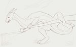  anus artonis black_and_white clitoris dragon female feral horn looking_at_viewer monochrome pussy sketch solo spread_legs spreading tongue tongue_out 