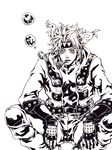  bubble bubble_blowing caesar_anthonio_zeppeli facial_mark feathers fingerless_gloves gloves greyscale hair_feathers headband jojo_no_kimyou_na_bouken male_focus monochrome pipe solo tegaki 