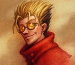  blonde_hair blue_eyes closed_mouth coat earrings glasses jewelry long_coat looking_to_the_side male_focus md5_mismatch mole nose portrait red_coat semi-rimless_eyewear smile solo spiked_hair sunglasses tinted_eyewear trigun tuinen under-rim_eyewear vash_the_stampede yellow-tinted_eyewear 