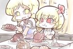  alice_margatroid blonde_hair bread doku_corne eating food food_on_face meat multiple_girls rumia serving short_hair touhou 