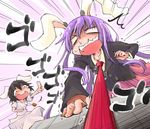  animal_ears black_hair bunny_ears dress inaba_tewi long_hair multiple_girls necktie prank purple_hair red_neckwear reisen_udongein_inaba shinapuu short_hair skirt touhou 