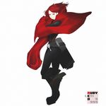 boots cape case corset cross highres leti999 pantyhose red_eyes red_hair ruby_rose rwby short_hair solo 