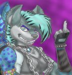  anthro bust canine chain female fenni fenrir frozen_over gloves ice_wolf jewelry mammal middle_finger mohawk piercing scene smile wolf 