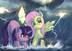  bakki crossover equine female fluttershy_(mlp) friendship_is_magic gipsy_danger green_eyes hair horn horse lightning machine mammal mechanical my_little_pony pacific_rim pegasus pink_hair pony purple_eyes robot storm twilight_sparkle_(mlp) two_tone_hair water winged_unicorn wings 