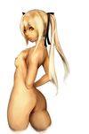  absurdres ass blonde_hair breasts dako6995 dead_or_alive highres long_hair looking_at_viewer looking_back marie_rose nipples nude simple_background small_breasts smile solo white_background 