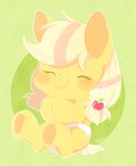  applejack_(mlp) blonde_hair cub diaper equine eyes_closed female feral freckles friendship_is_magic fur hair horse long_hair mammal my_little_pony orange_fur pony smile solo young 