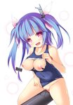  blue_hair blush breasts hair_ornament hair_ribbon i-19_(kantai_collection) kantai_collection long_hair nipples open_mouth pussy pussy_juice red_eyes ribbon safi school_swimsuit solo swimsuit symbol-shaped_pupils torn_clothes torpedo twintails 