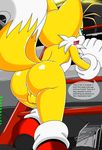  anthro anus balls big_butt blue_eyes butt canine comic cum cum_in_ass cum_inside dialog english_text fat_ass fox fur male mammal miles_prower multiple_tails nobody147 nude penis raised_tail sega sonic_(series) tails text video_games 