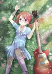  alternate_costume alternate_hairstyle bad_id bad_pixiv_id braid brown_eyes brown_hair dress guitar hirasawa_yui instrument k-on! k-on!_movie lying mickeysmith short_hair singing! solo twin_braids 