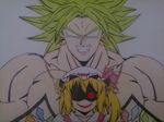  1girl blonde_hair broly clenched_teeth crystal dragon_ball dragon_ball_z earrings evil_smile flandre_scarlet hat jewelry legendary_super_saiyan muscle pointy_ears puffy_sleeves red_eyes ribbon side_ponytail smile spiked_hair super_saiyan teeth touhou vampire wings 