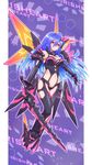  armor blue_hair bodysuit breasts cleavage detached_sleeves frown highres iris_heart large_breasts legs mizunashi_(second_run) navel navel_cutout neptune_(series) red_eyes sword symbol-shaped_pupils weapon wings 