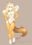  blonde_hair breasts cat collar eyewear feline female fluffy_tail fur glasses hair looking_at_viewer magenta_(artist) magenta_(character) mammal nude orange_eyes pussy solo tan_fur white_fur 