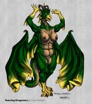  big_breasts breasts cuprohastes digitigrade dragon female horn muscles muscular_female nude plain_background pussy solo voluptuous wide_hips wings yellow_eyes 