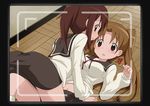  blush brown_eyes brown_hair hanawa_kaoru kemoyuri multiple_girls okazaki_norie open_mouth ponytail school_uniform serafuku skirt tamayura twintails viewfinder yuri 