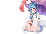  bicolored_eyes blue_hair blush dabadhi panties short_hair tatara_kogasa thighhighs touhou underwear white 