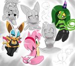  2013 amy_rose anthro bat bent_over big_breasts breasts butt cleavage clothed clothing echidna female green_eyes hair hedgehog julie-su looking_back mammal monochrome panties pink_hair rouge_the_bat sega smile sonic_(series) sssonic2 tails topless under_boob underwear undressing zeena zeti 