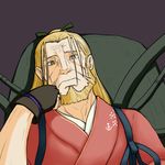  beard blonde_hair commentary_request crossover facial_hair father_(fma) fullmetal_alchemist hamu_koutarou houshou_(kantai_collection) japanese_clothes kantai_collection long_hair looking_at_viewer ponytail spoilers yellow_eyes 