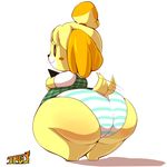  animal_crossing big_butt blush butt canine clipboard dog female huge_butt hyper isabelle_(animal_crossing) mammal nintendo panties solo striped_panties tailwag trinity-fate62 underwear video_games 