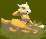  anthro armpits barefoot bone breasts butt cubone elpatrixf eyelashes female grasp grass green_background nintendo nipples nude plain_background plant pok&#233;mon pok&eacute;mon presenting presenting_hindquarters presenting_pussy pussy raised_arm red_eyes shadow shiny skull solo video_games white_eyes 