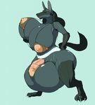  anthro balls big_balls big_breasts bikini breasts butt claws dickgirl eyes_closed huge_breasts hyper hyper_balls hyper_breasts intersex lucario nintendo nipples penis pink_nipples plain_background pok&#233;mon pok&#233;morph pok&eacute;mon solo standing swimsuit thunper toe_claws video_games 