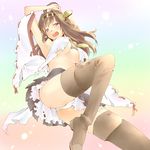  bare_shoulders boots brown_hair crying crying_with_eyes_open detached_sleeves hair_ornament hairband headgear japanese_clothes kantai_collection kongou_(kantai_collection) long_hair lying namerakaweb nontraditional_miko panties pantyshot pantyshot_(lying) pleated_skirt skirt solo tears thigh_boots thighhighs torn_clothes underwear 