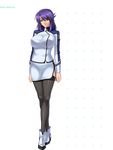  1girl breasts high_heels kagami kagami_hirotaka kangoku_senkan kangoku_senkan_3 large_breasts purple_hair rieri_bishop solo thighhighs translation_request transparent_background uniform 