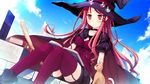  1girl bolero book cape cat cropped_jacket game_cg hat hinomiya_ayari ko~cha long_hair red_eyes red_hair red_legwear red_thighhighs thighhighs very_long_hair witch&#039;s_garden witch's_garden witch_hat 