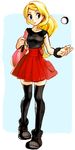  bag black_legwear blonde_hair handbag hk_(nt) long_hair pokemon pokemon_(game) pokemon_xy ponytail serena_(pokemon) skirt sleeveless solo thighhighs 